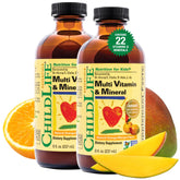 ChildLife Essentials frasco frontal mostrando sabor mango y ventaja multinutrientes
