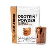 Clean Simple Eats envase frontal del polvo chocolate peanut butter, alto aporte proteico