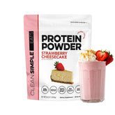 Clean Simple Eats empaque frontal sabor fresa cheesecake que destaca calidad