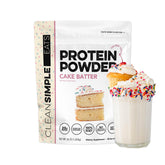 Clean Simple Eats paquete frontal Cake Batter mostrando etiqueta clara y beneficios