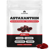 Cleantra frasco frontal mostrando astaxantina 24 mg y ventaja antioxidante