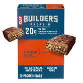 CLIF BUILDERS empaque frontal mostrando sabor chocolate y ventaja proteica