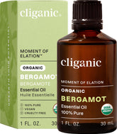 Cliganic bergamota frontal mostrando botella orgánica y certificaciones