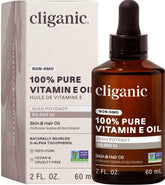 Cliganic botella frontal vitamina E mostrando envase y sellos beneficiosos