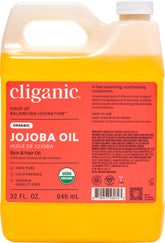 Cliganic aceite de jojoba 32oz frontal mostrando envase y beneficios
