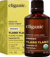 Cliganic frasco frontal de Ylang Ylang mostrando presentación y pureza