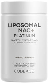 Codeage envase frontal Liposomal NAC+ Platinum mostrando dosificador y marca