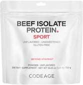 Codeage envase frontal mostrando proteína de res grass-fed y alto aporte proteico