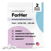 Complement ForHer vista frontal del envase mostrando diseño y tamaño