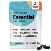 Complement frasco frente mostrando etiqueta y beneficio completo diario