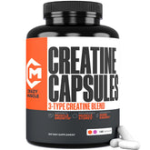 Crazy Muscle frasco frontal mostrando 180 cápsulas y beneficio de dosificación clara