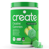 Create: frontal del frasco mostrando diseño y cantidad, práctico para llevar