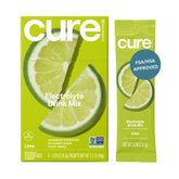 Cure Hydration frente del empaque mostrando caja de 8 sobres y beneficio portátil