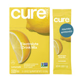 Cure Hydration frente del empaque mostrando caja de ocho sobres y beneficio portabilidad
