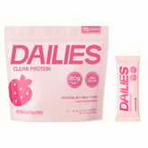DAILIES empaque frontal con sticks fresa, presenta conveniencia y proteína clara