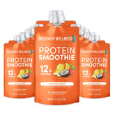 Designer Wellness envase frontal mostrando diseño tropical y aporte proteico
