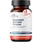 Designs for Health frasco frontal del Magnesium Glycinate mostrando etiqueta clara y beneficio de absorción
