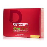 Detoxify vista frontal del paquete con cinco botellas, muestra conveniencia diaria