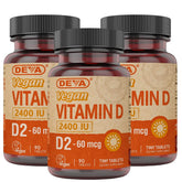 DEVA envase frontal mostrando dosis vegana 2400 UI y ventaja de alta potencia
