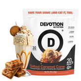 Devotion Nutrition bote frontal sabor Salted Caramel Cone mostrando diseño y tamaño