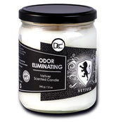 Dianne's Custom Candles vista frontal del tarro mostrando diseño y fragancia vetiver