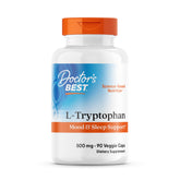 Doctor's BEST envase frontal de L‑Tryptophan 500 mg, claridad en la etiqueta y beneficios