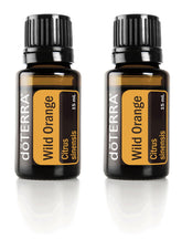doTERRA frasco Wild Orange frontal mostrando etiqueta clara y forma compacta