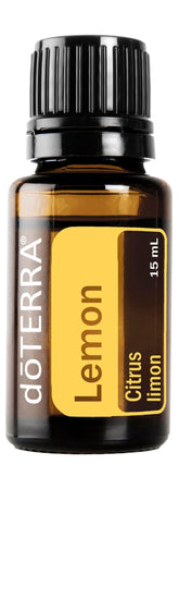 doTERRA frasco frontal del aceite de limón 15 mL mostrando etiqueta y tapa