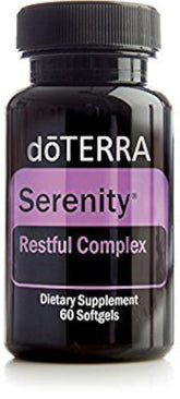 doTERRA frasco Serenity Softgels frente, presentación clara y compacta para tomar cada noche