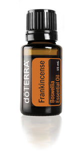 doTERRA frasco frontal de Frankincense mostrando etiqueta y tamaño 15 ml, aporta pureza