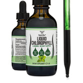Double Wood botella frontal de clorofila con menta mostrando etiqueta clara y portátil