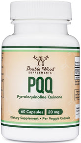Double Wood frasco frontal mostrando 60 cápsulas y beneficio energía