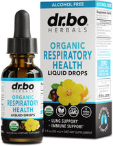 DR. BO frasco frontal de 1 oz mostrando la etiqueta orgánica y beneficio respiratorio