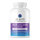 Dr. Emil Nutrition frasco frontal mostrando etiqueta y beneficios visibles