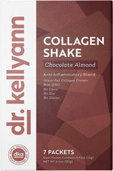 Dr. Kellyann envase frontal del batido de chocolate almendra mostrando información clave