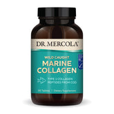 Dr. Mercola frente del empaque mostrando tabletas de colágeno marino y beneficio de conveniencia