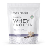 Dr. Mercola envase frontal vainilla mostrando la marca y beneficio de 20 g proteína