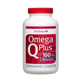 Dr. Sinatra frasco delantero de Omega Q Plus mostrando tamaño y beneficios
