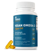 Dr. Tobias envase frontal omega 3 vegano mostrando dosis y sello de calidad