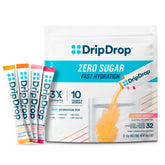 DripDrop empaque frontal 32 sobres, hidratación portátil y sin azúcar