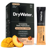 DryWater frente del paquete mostrando formato y sabor Peach Mango
