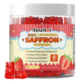duwhot envase frontal de gomitas de azafrán mostrando diseño y beneficios