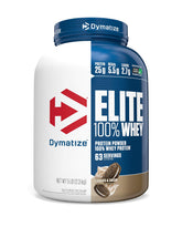 Dymatize envase frontal Cookies & Cream mostrando tamaño y sabor