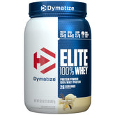 Dymatize envase frontal sabor vainilla mostrando cantidad y beneficios