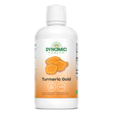 Dynamic Health botella frontal mostrando jugo de cúrcuma, ideal para integración diaria