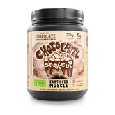 Earth Fed Muscle frente del tarro mostrando marca y beneficio proteína limpia