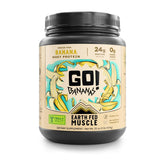 Earth Fed Muscle frente del envase Go! Bananas mostrando beneficio proteína limpia