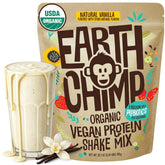EarthChimp envase frontal mostrando la marca y sabor vainilla, calidad orgánica
