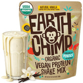 EarthChimp frente del envase vainilla mostrando el tamaño y beneficios