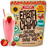 EarthChimp envase frontal sabor fresa mostrando porciones y beneficios orgánicos